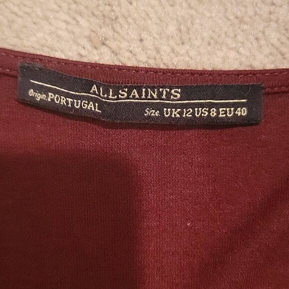 Allsaints dark red faux wrap dress sz 8 - Picture 6 of 9